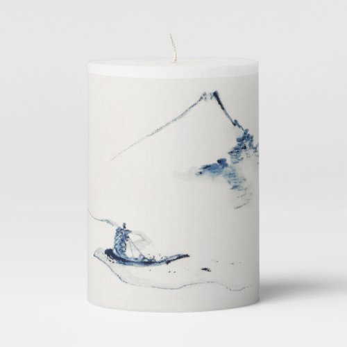 JAPANESE PRINT BLUE AND WHITE Pillar Candle