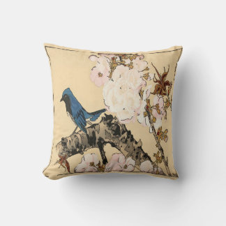 Japanese Print, Blue Bird Throw Pillow