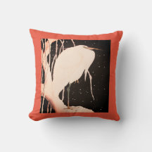 JAPANESE PRINT HERON COTTON Throw Pillow