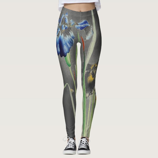 JAPANESE PRINT IRIS ON GREY Leggings (Front)