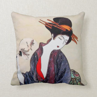 Japanese Print, Lady with Fan Throw Pillow