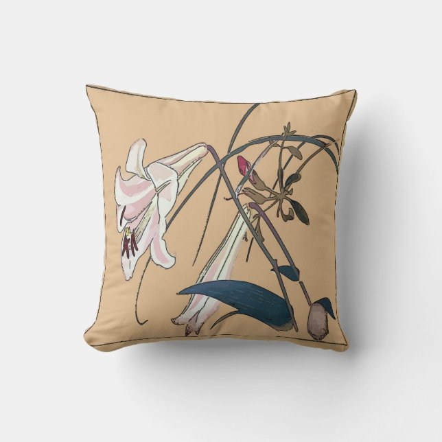 Japanese Print, Lilly Throw Pillow (Front)