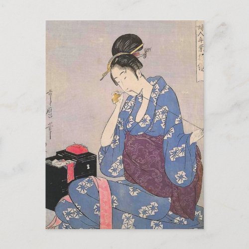 Japanese Print of Woman Sewing Postcard