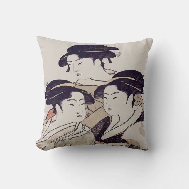 Japanese Print, Three Ladies, Throw Pillow (Front)
