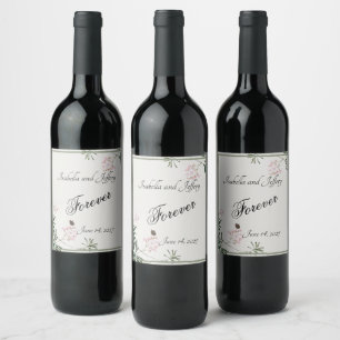 Japanese Print Watercolor Pink Blossom Wedding Wine Label