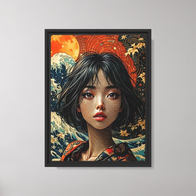 Japanese Psychedelic Woman – Moon & Wave Canvas Print (Front)