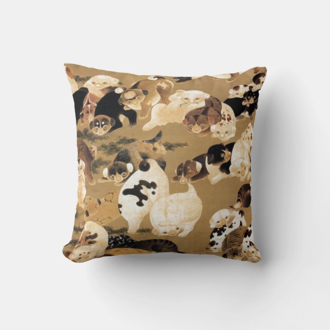 Japanese Puppies Throw Pillow (Front)