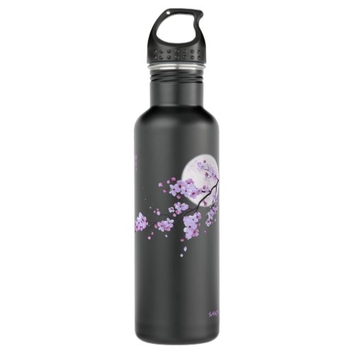 Japanese Purple Sakura Cherry Blossom Flower   Stainless Steel Water Bottle