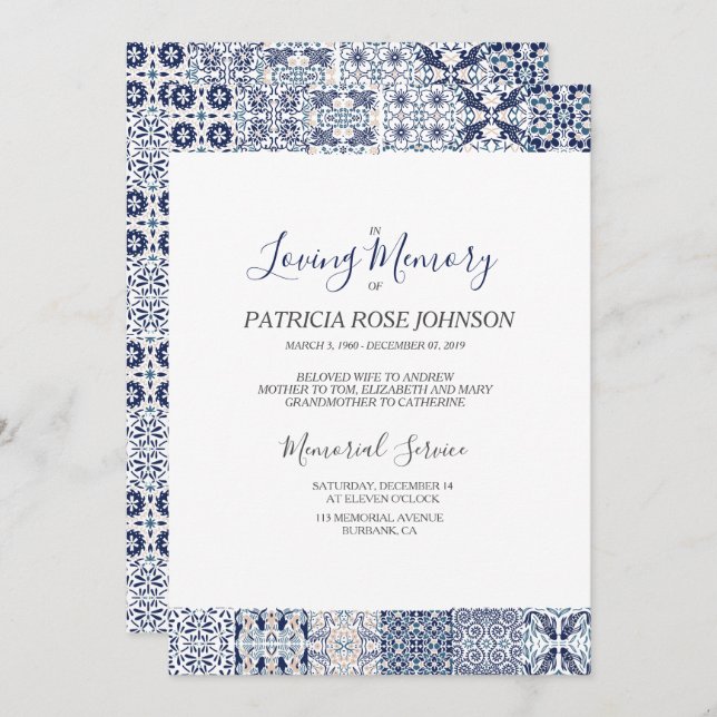 Japanese Quilt Pattern Memorial Announcement (Front/Back)