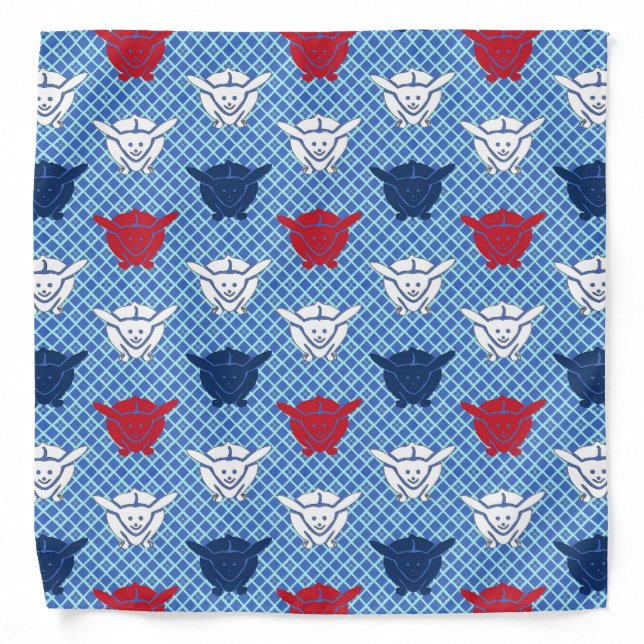 Japanese rabbit print, blue with red and white bandana (Front)