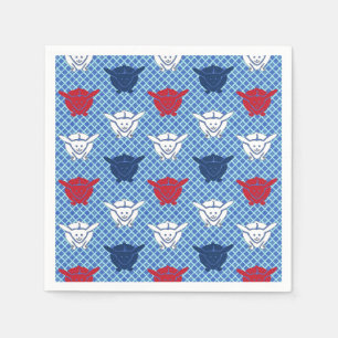 Japanese rabbit print, blue with red and white paper napkins