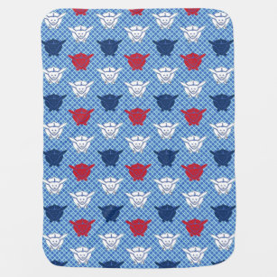 Japanese rabbit print, blue with red and white receiving blanket