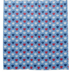 Japanese rabbit print, blue with red and white shower curtain