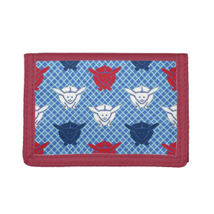 Japanese rabbit print, blue with red and white tri-fold wallet