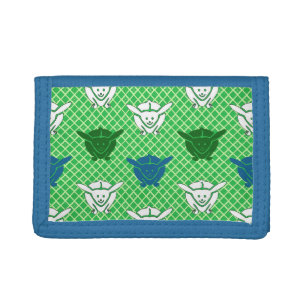 Japanese rabbit print, green, blue and white tri-fold wallet