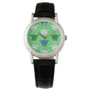 Japanese rabbit print, green, blue and white watch