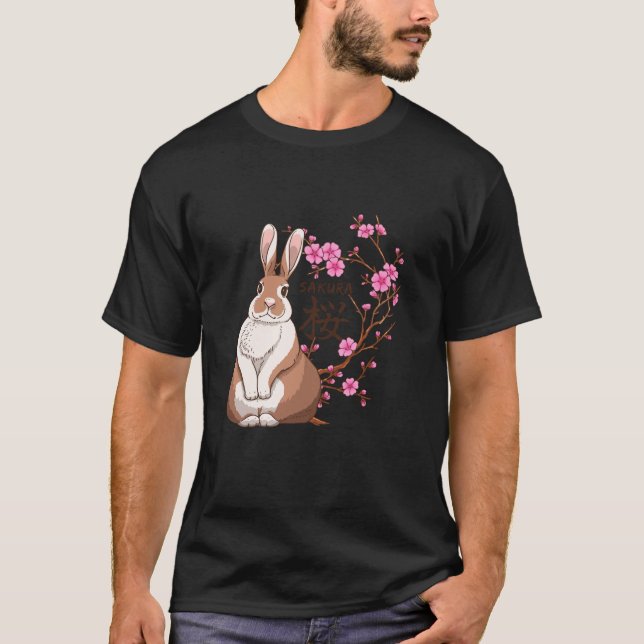 Japanese Rabbit Sakura Cherry Blossom Flower Trees T-Shirt (Front)