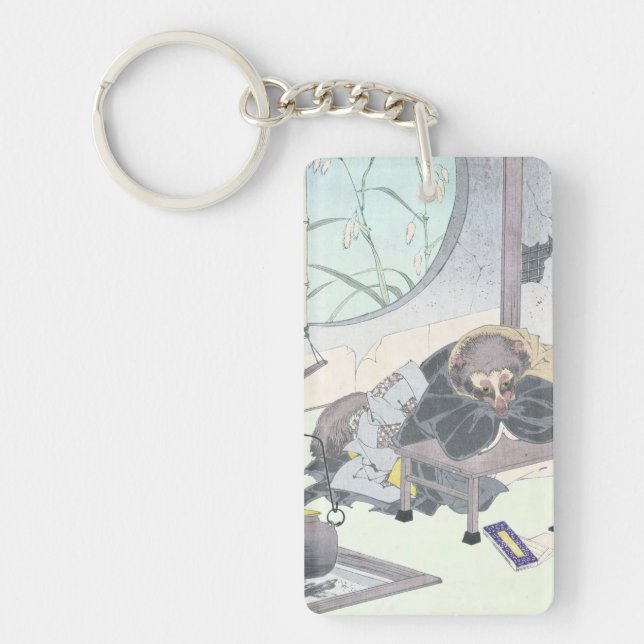 Japanese Raccon Dog Tanuki Ukiyo-e by Yoshitoshi Keychain (Front)