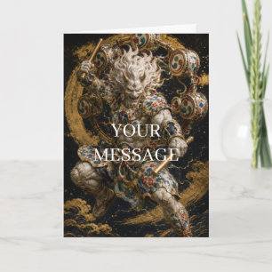 Japanese Raijin Thunder God Gold Art Personalized  Card