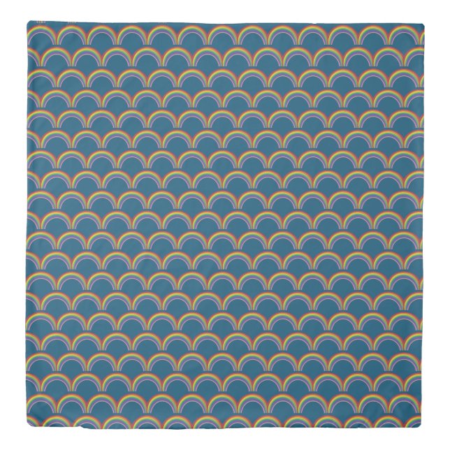 Japanese Rainbow Fan on Ocean Blue Duvet Cover (Front)