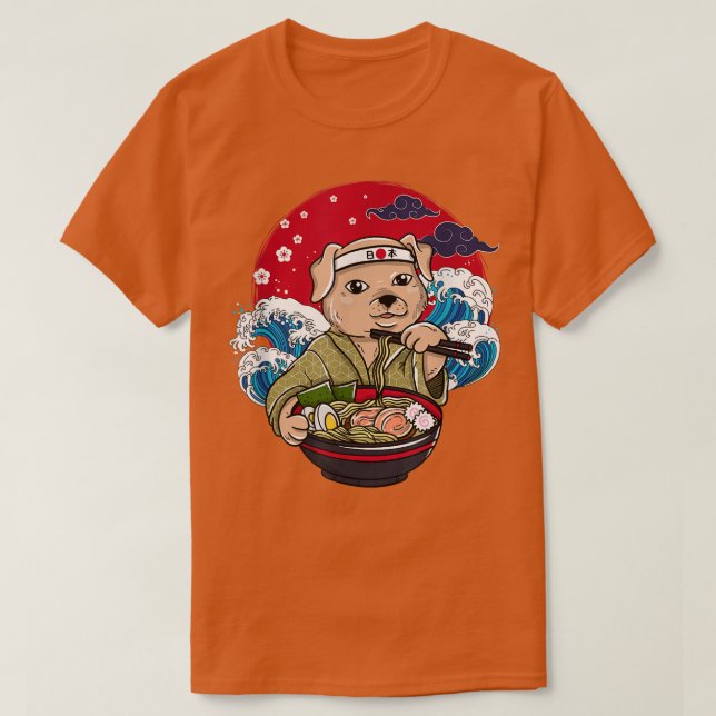 Japanese ramen anime Japan dog waves cherry blosso T-Shirt (Design Front)