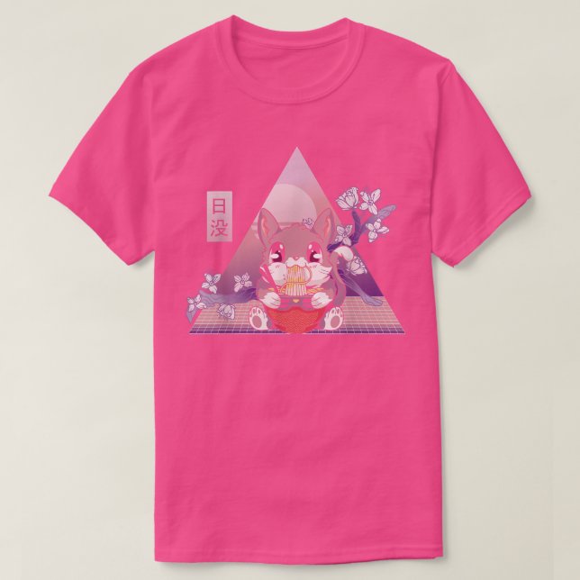 Japanese Ramen Cat Cherry Blossom Otaku  T-Shirt (Design Front)