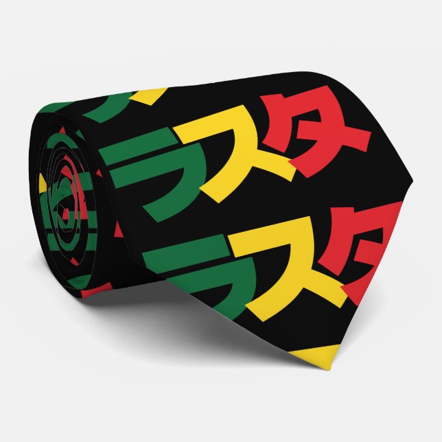 Japanese Rasta ラスタ Green, Gold & Red Neck Tie (Rolled)