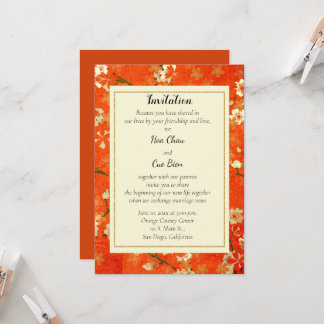 Japanese Red and Gold Floral Invitation Wedding