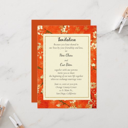 Japanese Red and Gold Floral Invitation Wedding 