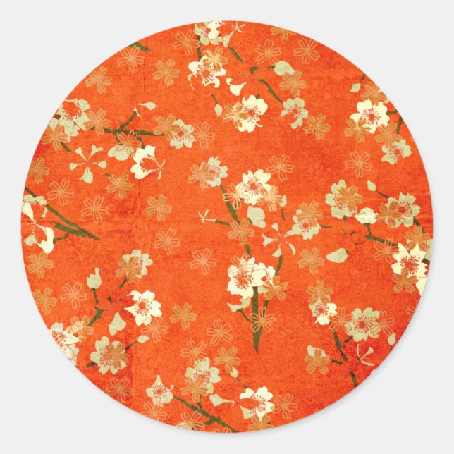 Japanese Red and Gold Floral Pattern Sticker (Front)