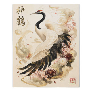 Japanese Red-Crowned Crane | Traditional Crane Art Faux Canvas Print