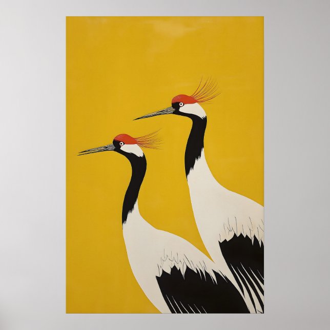Japanese Red-Crowned Cranes Art Print Minimalist (Front)