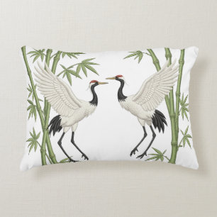 Japanese Red-Crowned Cranes Embroidery Bamboo gift Accent Pillow