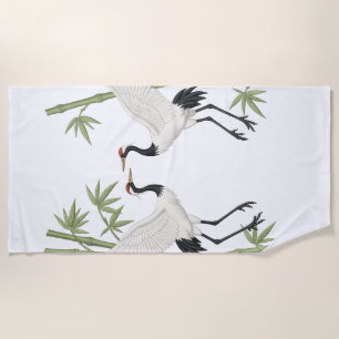 Japanese Red-Crowned Cranes Embroidery Bamboo gift Beach Towel