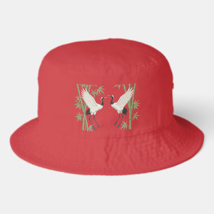 Japanese Red-Crowned Cranes Embroidery Bamboo gift Bucket Hat