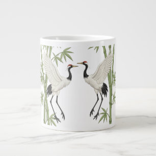 Japanese Red-Crowned Cranes Embroidery Bamboo gift Giant Coffee Mug