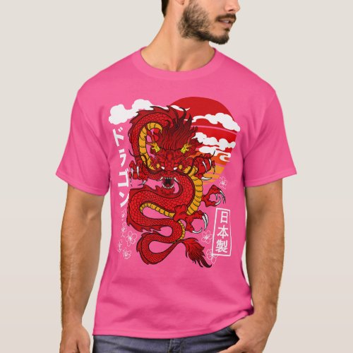 Japanese Red Dragon Asian Tattoo Inspired Retro 80 T_Shirt