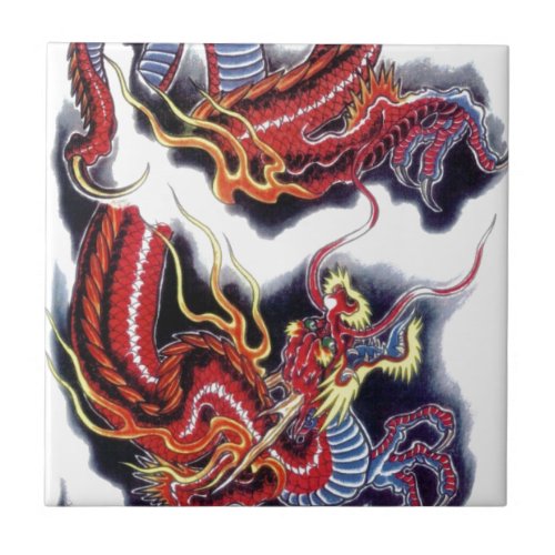 Japanese Red Dragon Tile