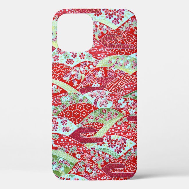 Japanese Red Floral Origami iPhone 12 Case