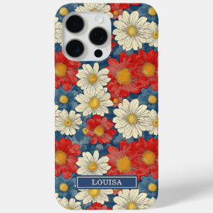 Japanese Red Floral Pattern Monogrammed iPhone 15 Pro Max Case