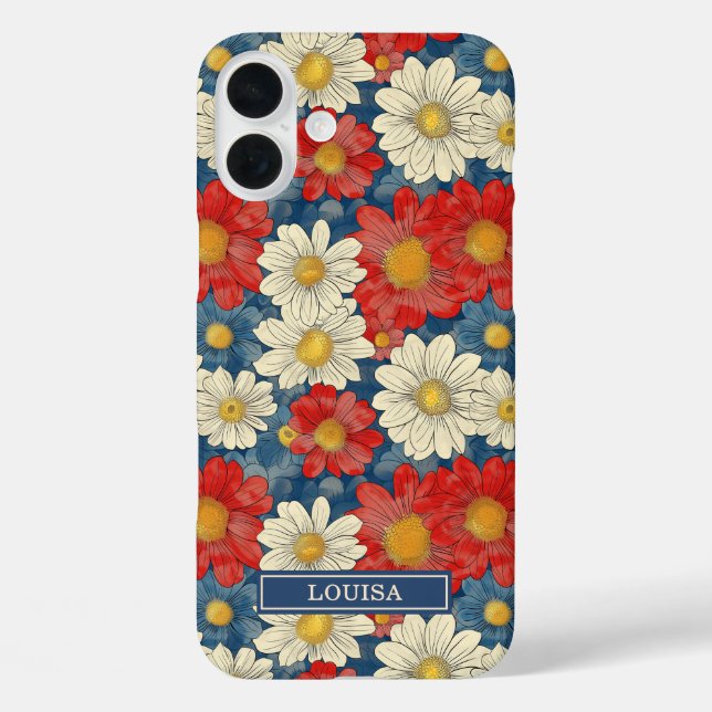 Japanese Red Floral Pattern Monogrammed Case-Mate iPhone Case (Back)