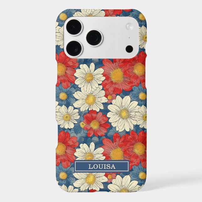 Japanese Red Floral Pattern Monogrammed Case-Mate iPhone Case (Back)