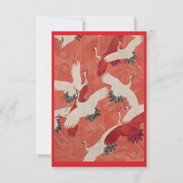 Japanese Red Kimono Cranes Thank You Card (Front)