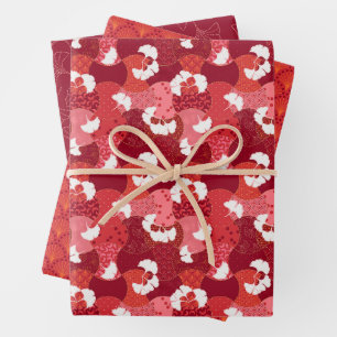 Japanese Red Kimono Patterns set of Three Wrapping Paper Sheets