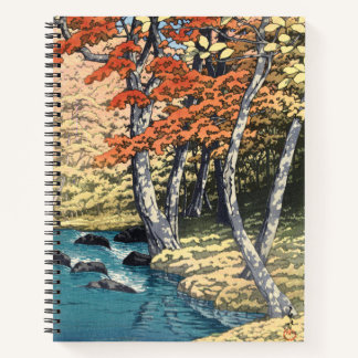 Japanese Red Maple River Shin-hanga Poster Notebook