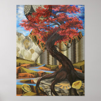 Japanese Red Maple Surreal Landscape Art Print 
