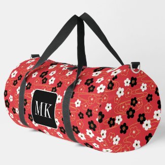 Japanese Red Sakura Blossom Monogram Initials