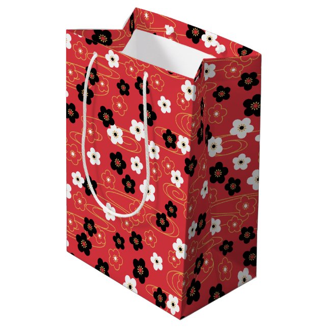 Japanese Red Sakura Cherry Blossom Flowers Medium Gift Bag (Back Angled)