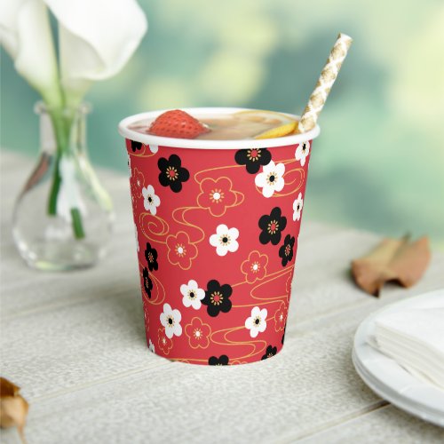 Japanese Red Sakura Cherry Blossom Flowers Paper Cups