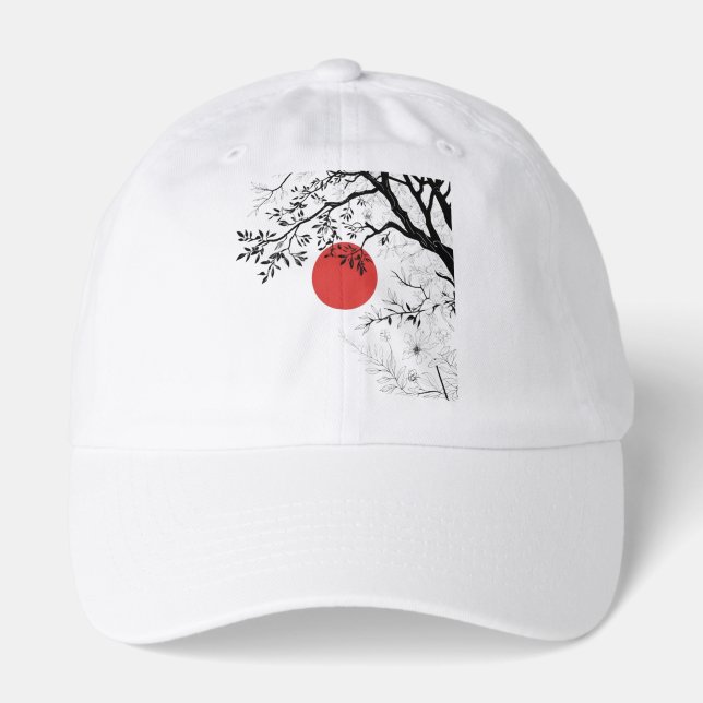 Japanese Red Sun & Brush Tree Art Hat (Front)